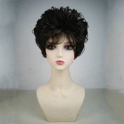 Short fluffy curly heat-resistant synthetic hair wig