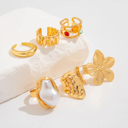 Exaggerated Metal Flower Open Rings