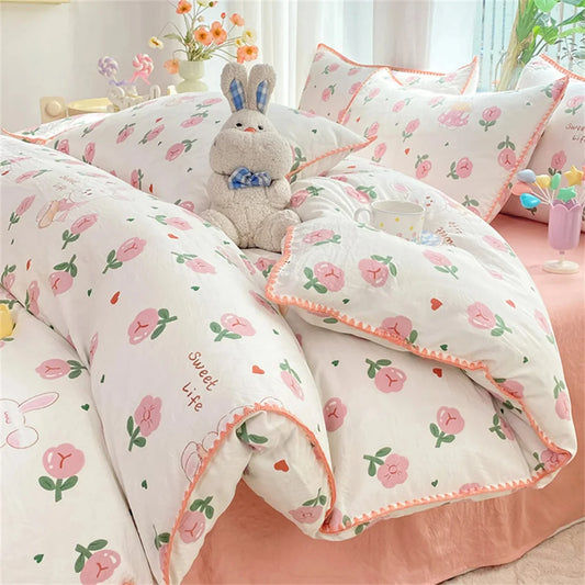 Flowers rabbit comforter soft bedding set