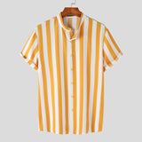Striped Stand Collar Short Sleeve Summer Shirt