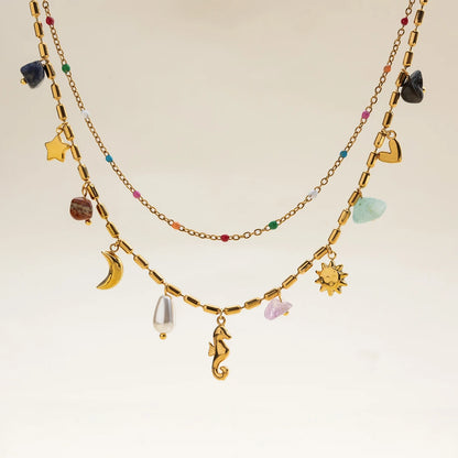 Stainless Steel Natural Stone Pendant Necklace