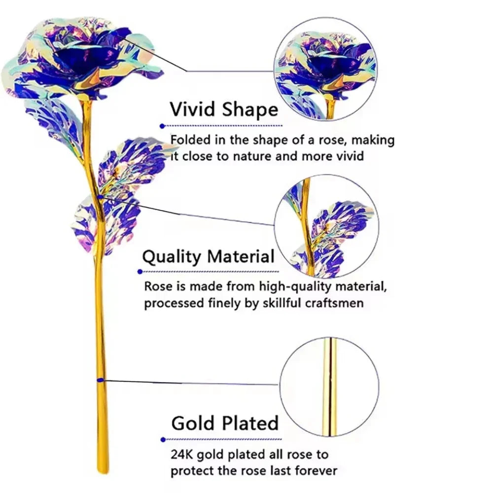 10pcs eternal colorful gold rose