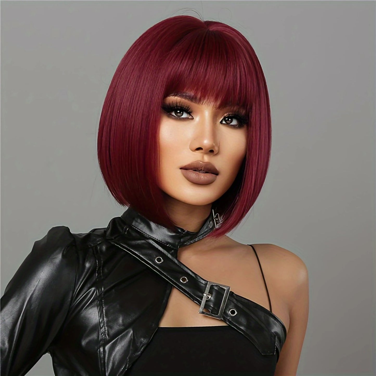12 inches long red bobo synthetic hair wig
