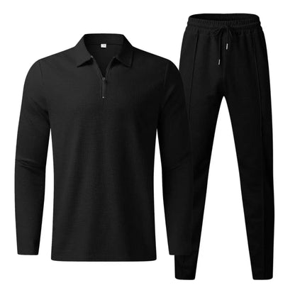 Men's plain waffle long sleeve pants suit