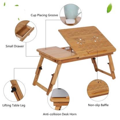 Adjustable bamboo laptop bed desk