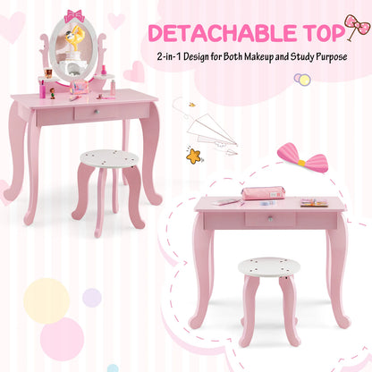 2-in-1 kids vanity table set