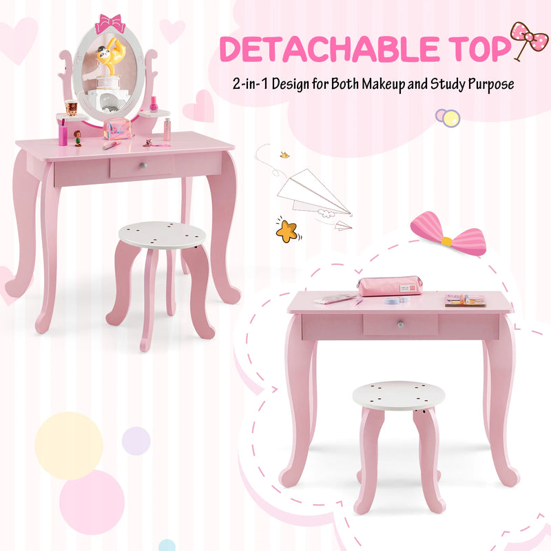 2-in-1 kids vanity table set