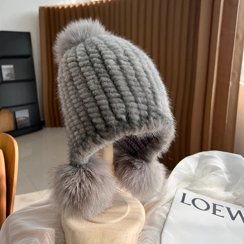 Winter Knitted Real Mink Fur Hat