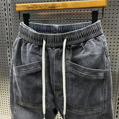 Elastic waist trendy cropped slim fit jeans