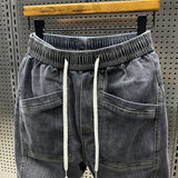Elastic Waist Trendy Cropped Slim Fit Jeans