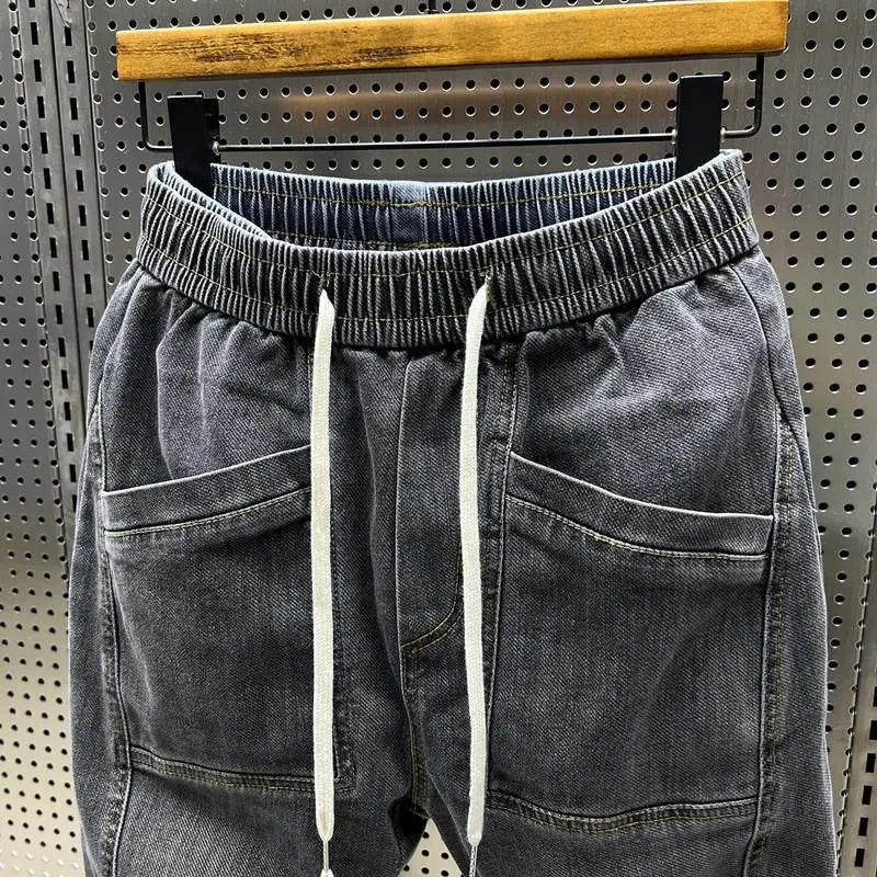 Elastic Waist Trendy Cropped Slim Fit Jeans