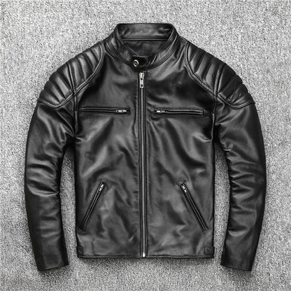Vintage style cowhide genuine leather jacket