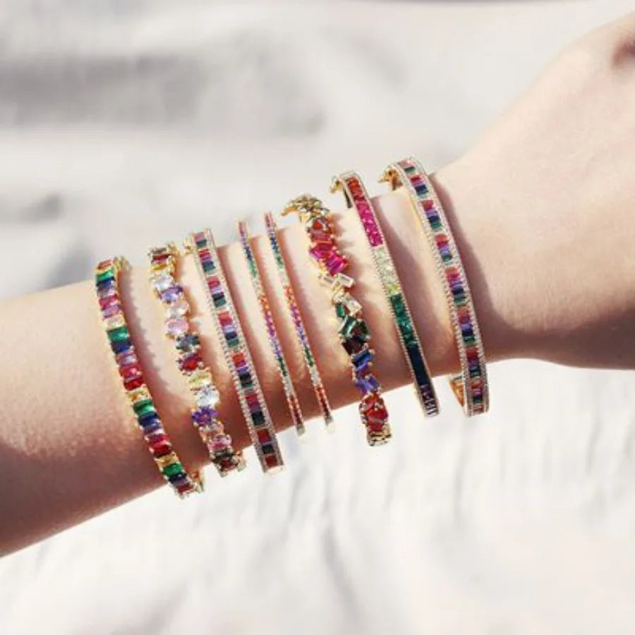 14K Gold Color Zircon Rainbow Bracelet