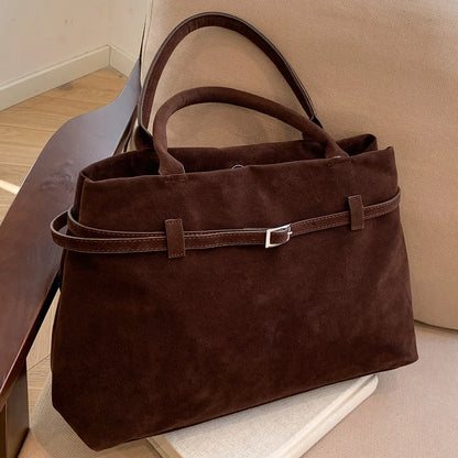 Buckle decorative design faux suede handbag