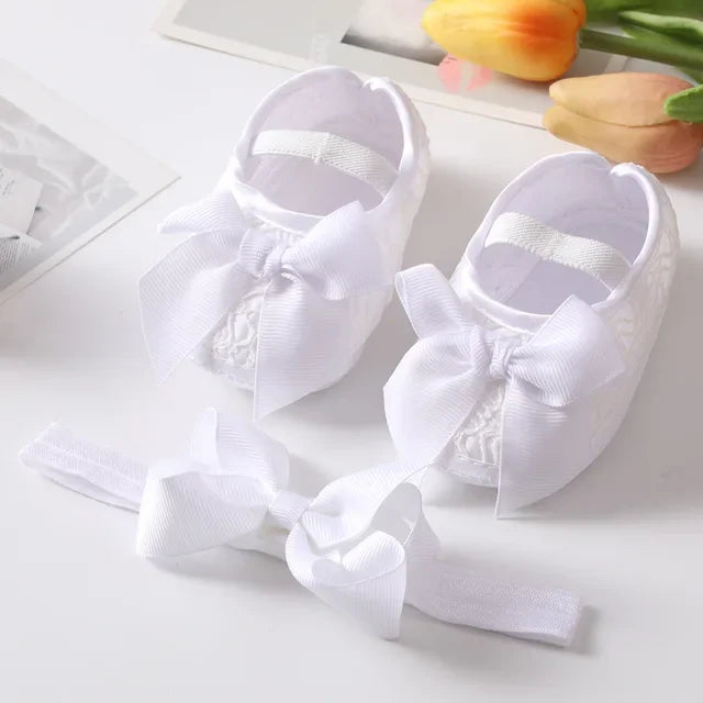 Newborn baby girl's bowknot lace shoes