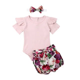 Leopard Print Short Sleeve Romper 3pcs Outfit Set