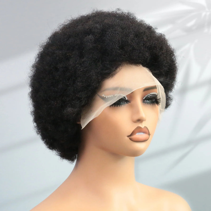 Afro Kinky Curly Human Hair Short Pixie Cut Wigs