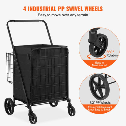 Folding Shopping Cart with Removable Waterproof Liner