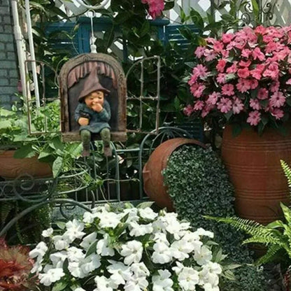 Creative garden gnome statue elf out tree hug