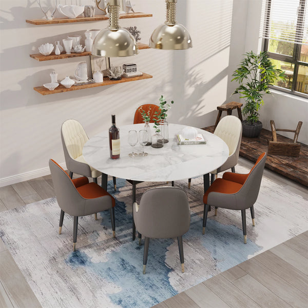 Marble Top Round Extendable Dining Table