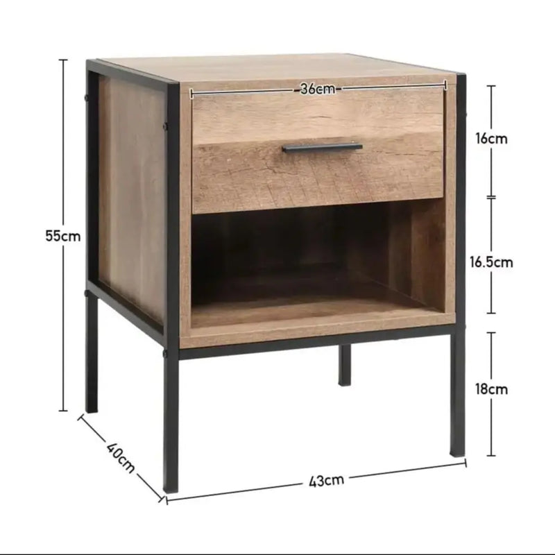 Metal Frame Wood Industrial Bedside Table