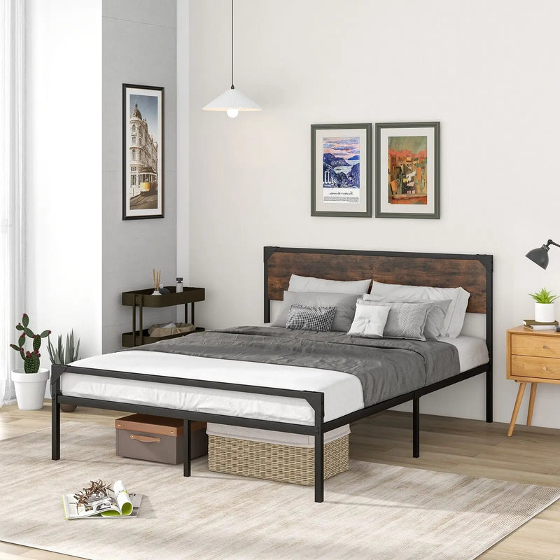 Industrial Metal Platform King Bed Frame