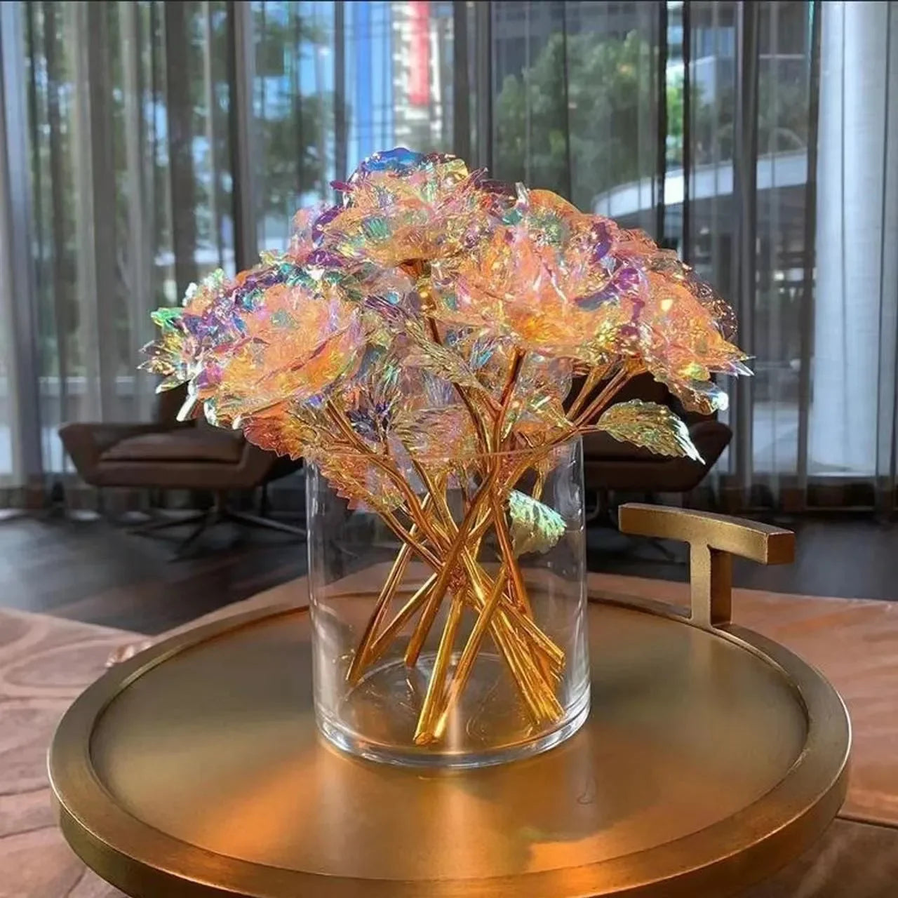 10pcs eternal colorful gold rose