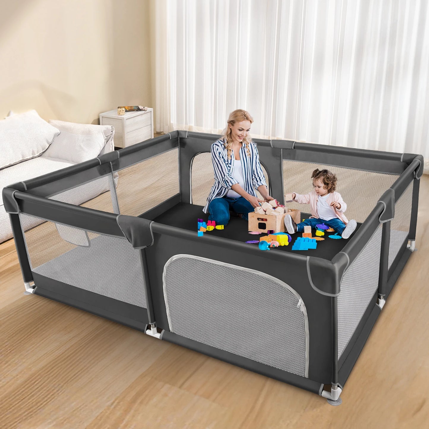 Breathable mesh kid’s fence with anti-collision foam