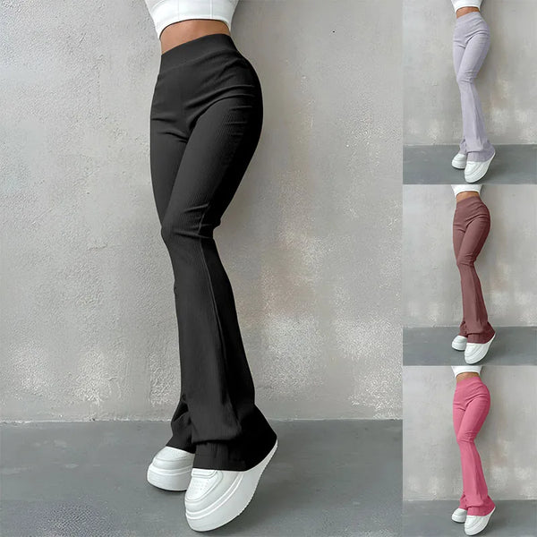 Slim Ribbed Solid Color Pants