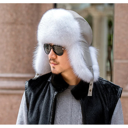 Winter men's fox fur bomber hat