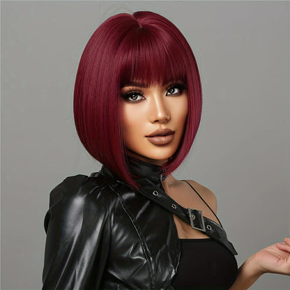 12 inches long red bobo synthetic hair wig