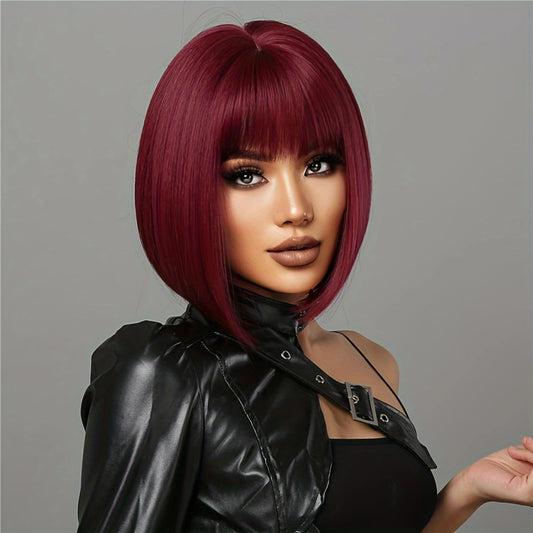 12 inches long red bobo synthetic hair wig