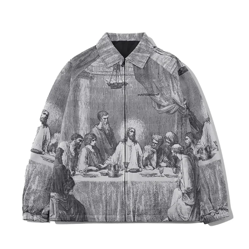 Male paint printing silk vintage jacket