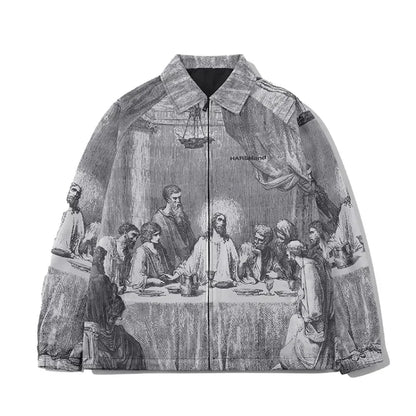 Male paint printing silk vintage jacket