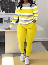 Casual O-Neck Long Sleeve Top and Long Pants Set