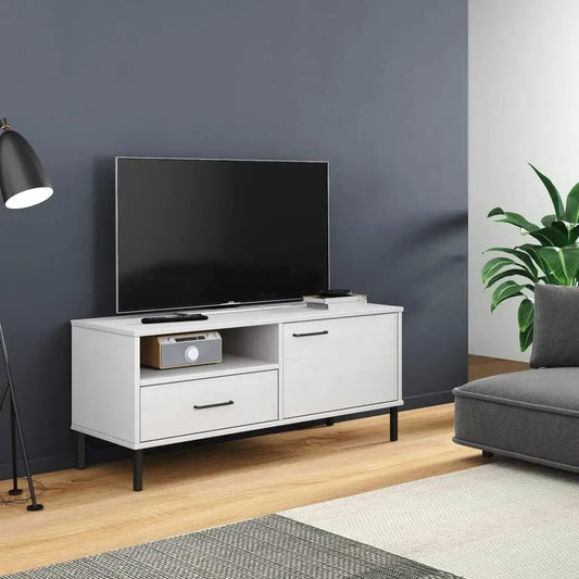 Modern white pine tv cabinet with metal legs