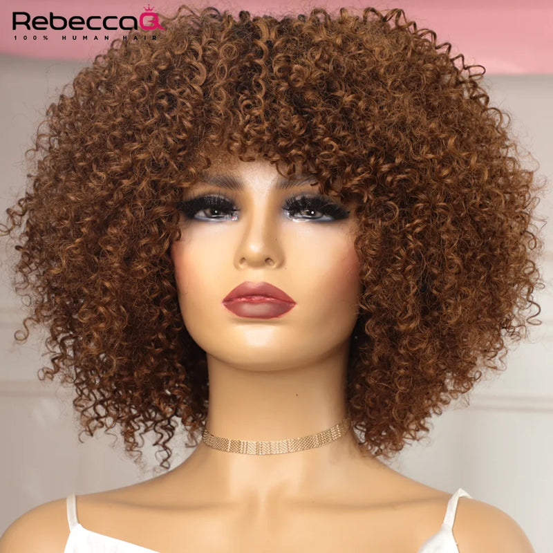 Afro Kinky Curly Human Hair Wigs with Bangs