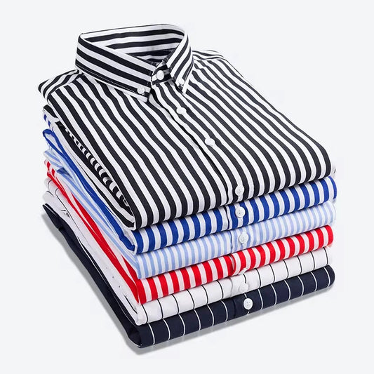 Men's striped casual long sleeve slim fit shirt