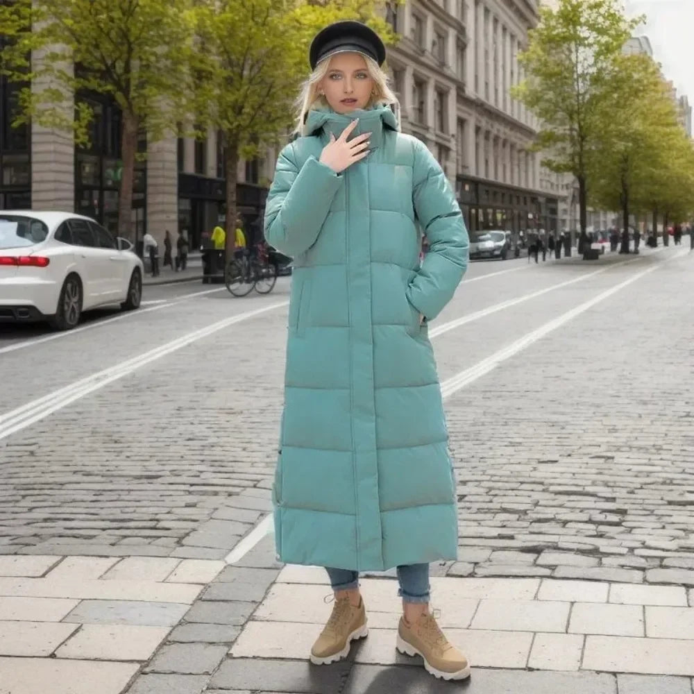 Woven block trend hooded down parkas coat