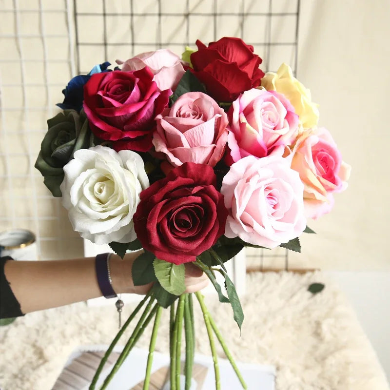 Beautiful silk roses bouquet flowers