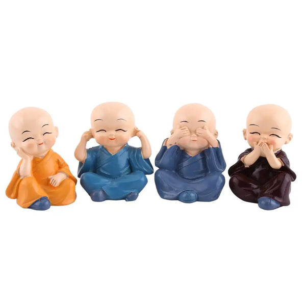 4 Mini Buddha Monks Resin Figurines