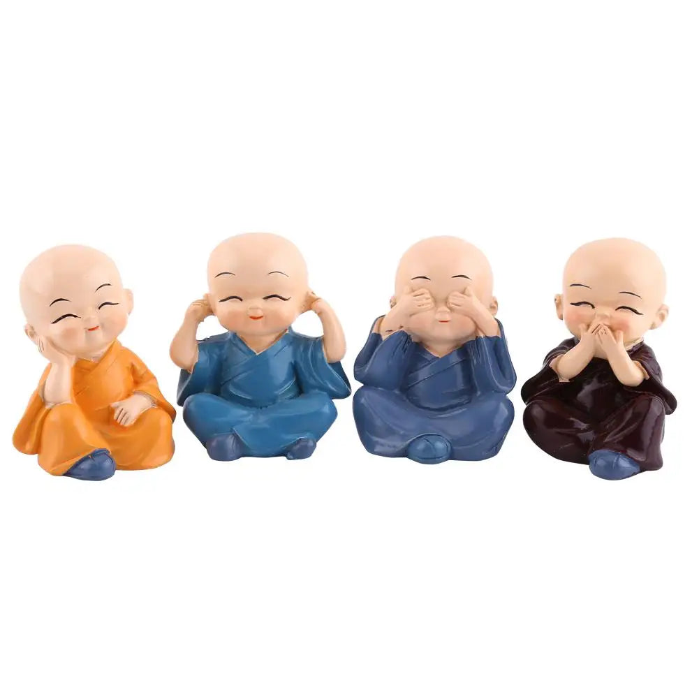 4 mini buddha monks resin figurines