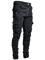 Multi Pockets Denim Mid Waist Cargo Jeans