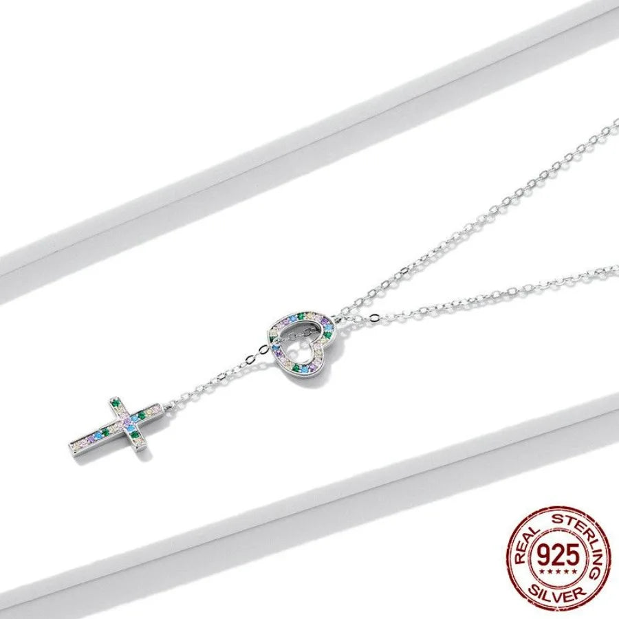 Women's Sterling Silver Heart Cross Necklace