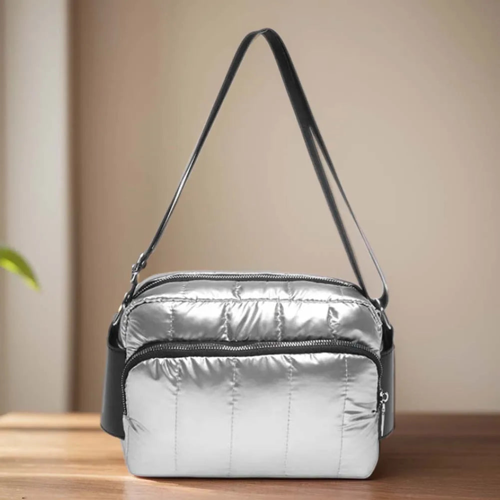 Quilted cotton adjustable strap handbag