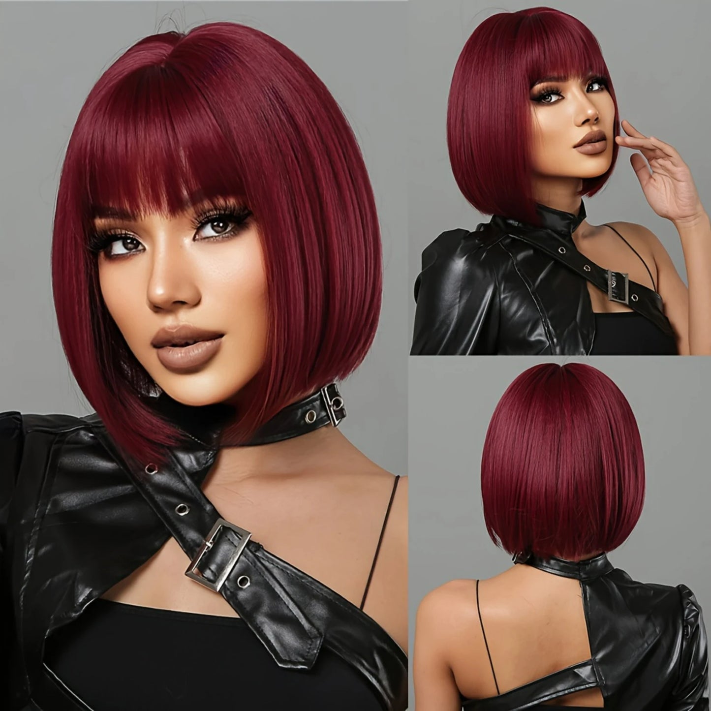 12 inches long red bobo synthetic hair wig