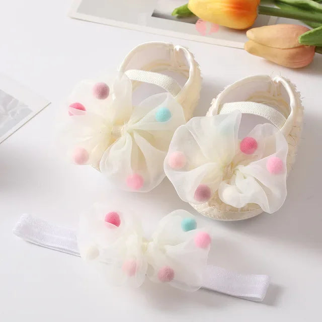 Newborn baby girl's bowknot lace shoes