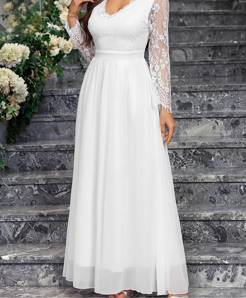 Women's Floral Lace Maxi Long Sleeve Wedding Dress