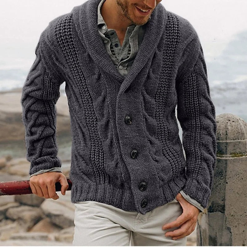 Fashion Lapel Men's Winter Knitted Sweater