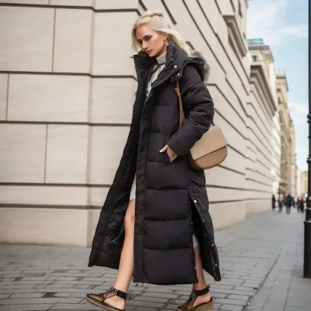 Woven block trend hooded down parkas coat